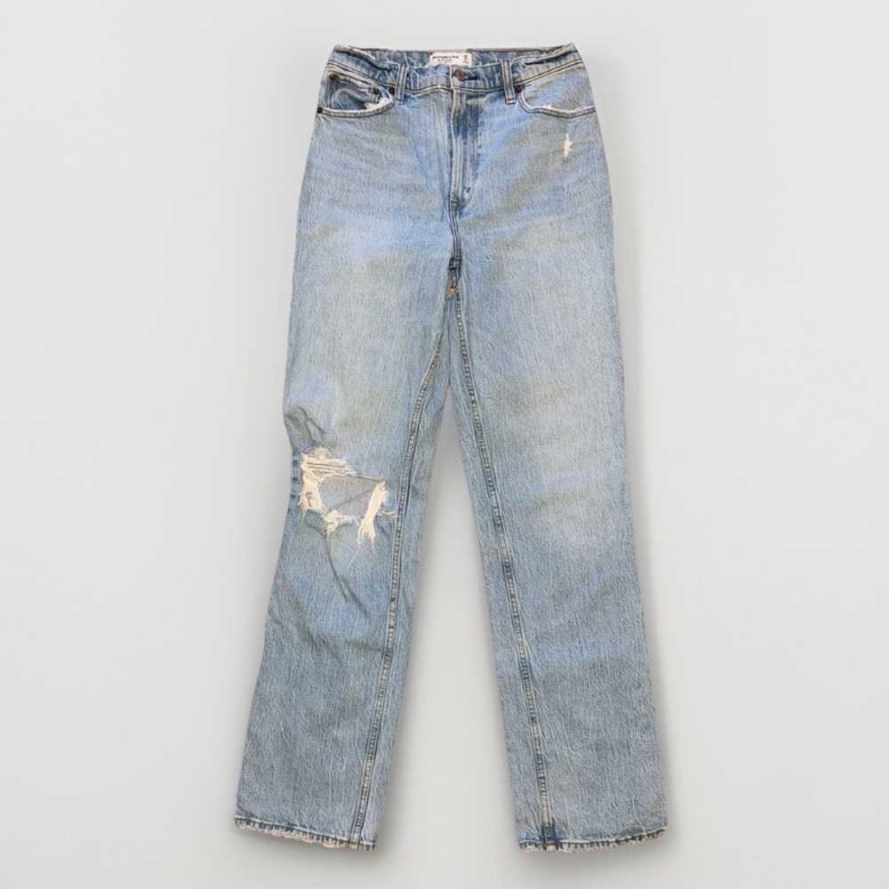 ABERCROMBIE & FIRCH 90S STRAIGHT ULTRA‎ HIGH RISE DISTRESSED DENIM JEANS size 28